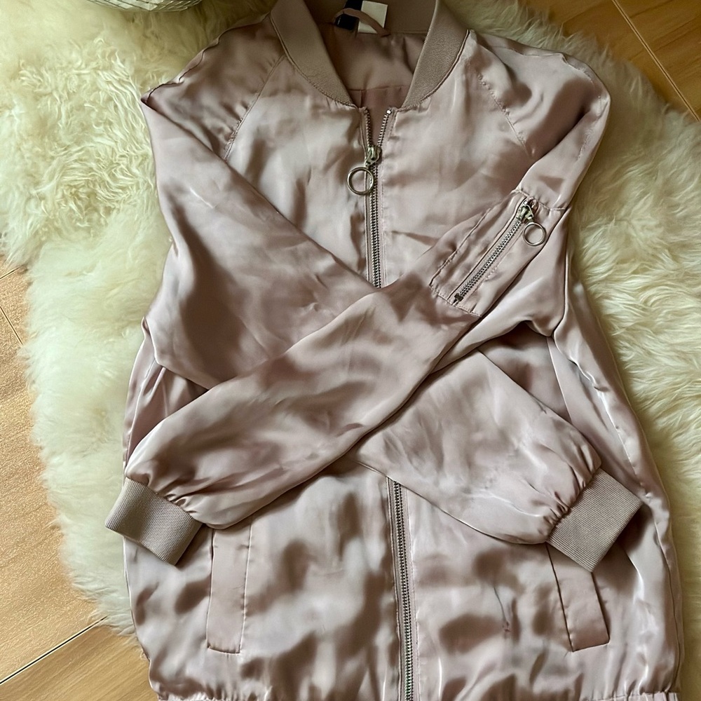 Satin Bomber Jacket in Blush Pink